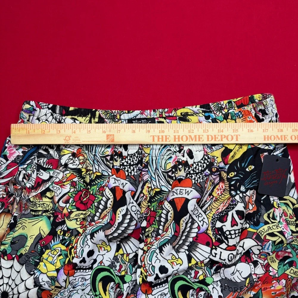 Ed Hardy Mens Tattoo Print Shorts Multi Color Skull Panther Graphic New Large